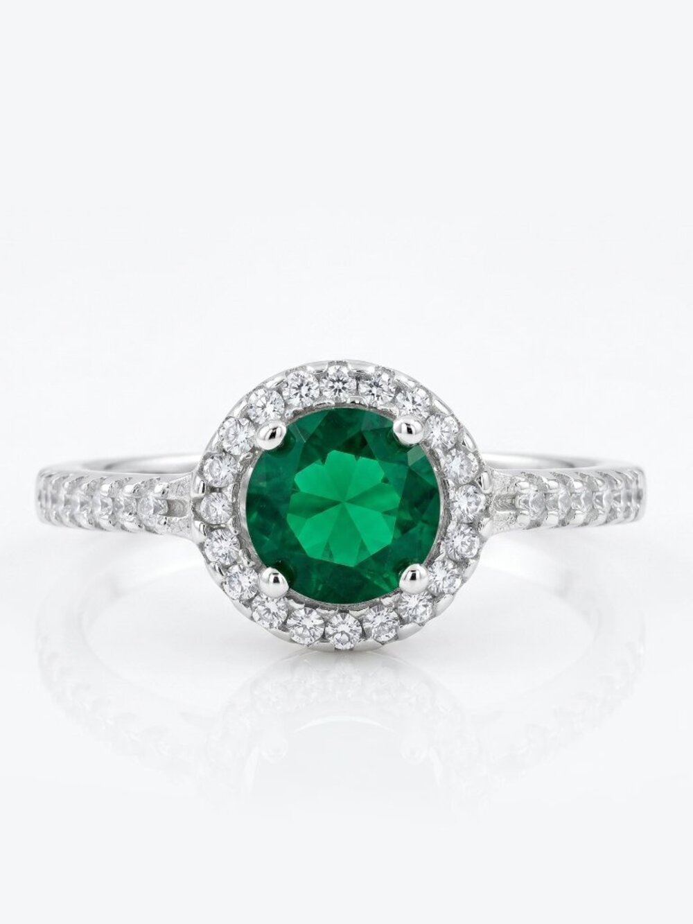 Round Emerald Green Gemstone Ring, 925 Sterling Silver Charmed Aroma